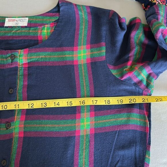 Anthropologie Bombey & Paisley Plaid Shirt Dress XL – Ruffle Sleeves 100% Cotton - Picture 9 of 12